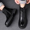 Fashion Classic Brand Men's Business Dress Shoes Thick Soled High Top British Style Men's Motorcycle Boots Winter Cotton Shoes Fleece