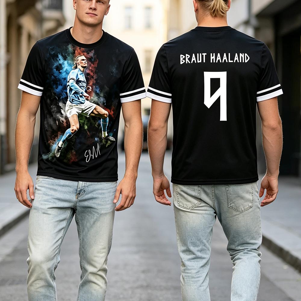 Norvegia Numero 9 HAALAND Maglia Calcio T-shirt Unisex Streetwear Estate Girocollo Ampia Casual T-shirt Design alla Moda Grafica Merch