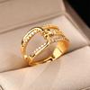 ZAKOL Fashion Double Layers Zircon Rings for Women Gold Color Plated Open Stainless Steel Ring Aesthetic Party Wedding Zircon
