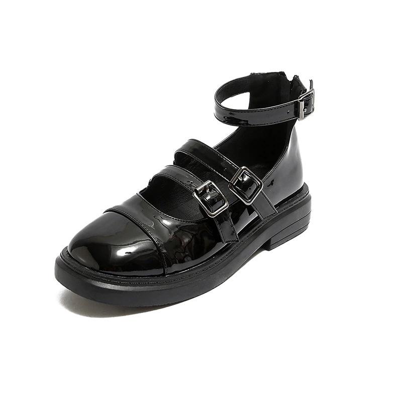 

Маленькие кожаные туфли женские на все сезоны на трех пуговицах в британском японском стиле jk униформа колледж стиль Мэри Джейн одинарные туфли мода и отдых 39 чёрный