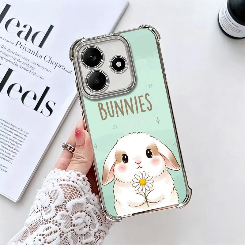 Cute Cartoon Bunny Rabbit Plating Phone Case For Xiaomi Redmi Note 14 15 Pro Plus 13 12 11 11S 11T 10 9S 9 5G Anti-Fall Airabag
