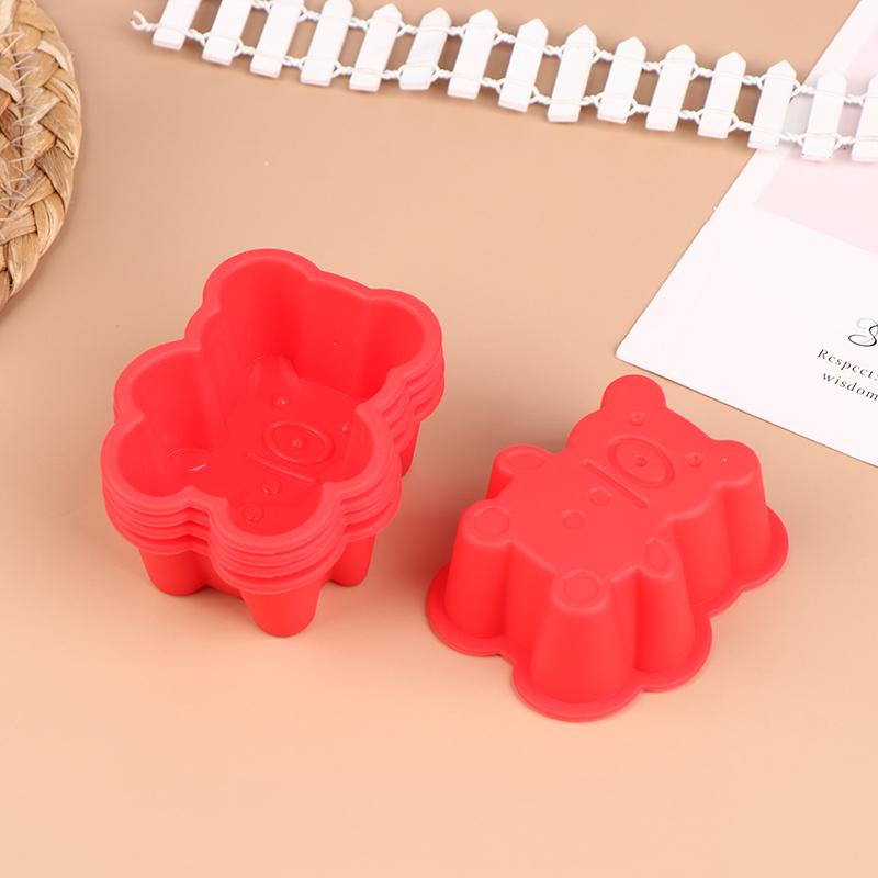 5Pcs  7Cm Creative Silicone Bear Muffin Cup Cake Cup Diy Baking Mold Color Random