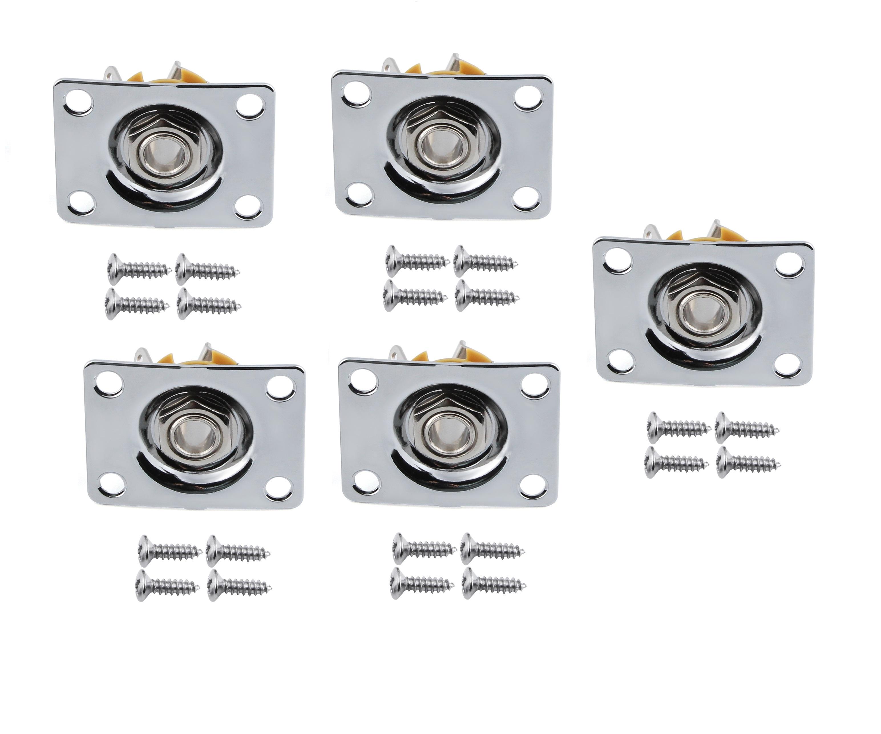 FLEOR 5PCS Electric Guitar Jack 1/4  6.35mm Square Mono Jack Silver/Black Guitar Parts