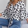 GMXIA Moda damska Casual Lato Nadruk w panterkę Rękawy 1/2 Dekolt w kształcie litery V Luźne bluzki i sznurowane szyfonowe topowe koszule