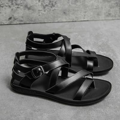 Het försäljning Lyxiga Herrlädersandaler Sommar Designers Romerska Gladiatorsandaler Man Svart Platta Sandaler För Män Strandtofflor