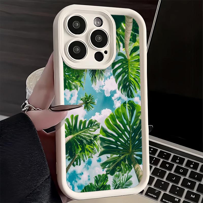 Phone Case for iPhone 17 Air 16E 15 16 Pro Max Summer Plants Green Leaf Cover 14 Plus 13 12 Mini Soft Shell Silicone Fundas
