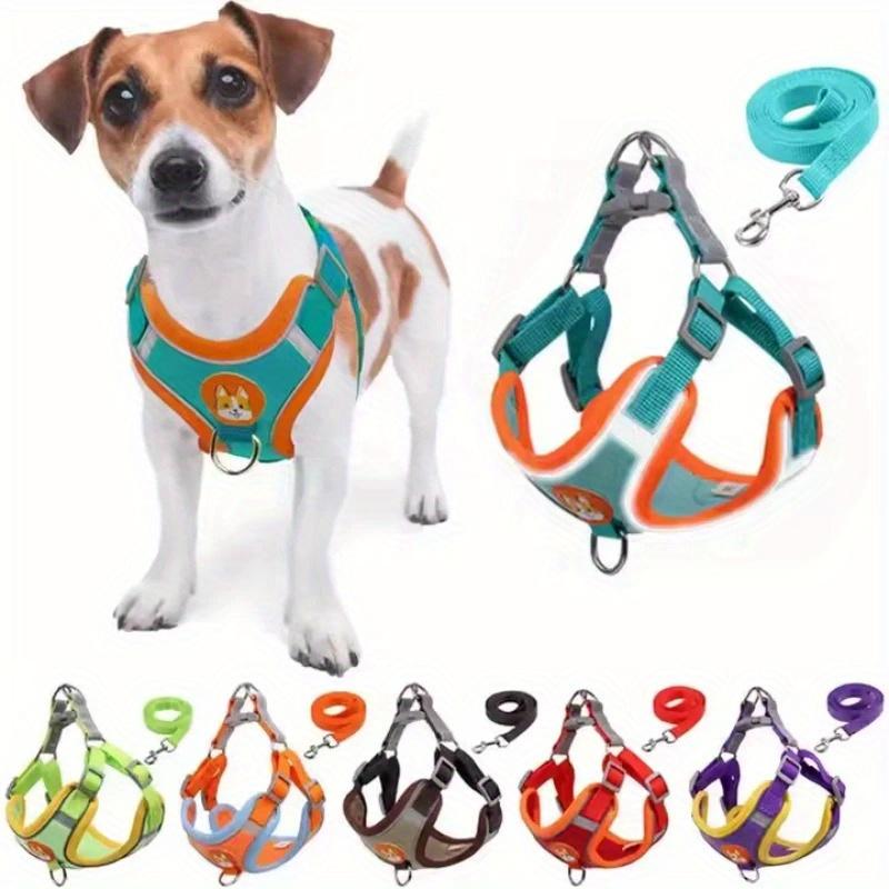 

Adjustable Reflective Dog Harness and Leash Set Soft Breathable No-Pull Pet Vest for Small Medium Dogs Outdoor Walking Training S синий