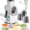 Rotary Cheese Grater Shredder with Handle Handheld Round Mandoline Vegetable Slicer Carrot Shredder Nut Grinder with 3 Replaceable Stainless Steel