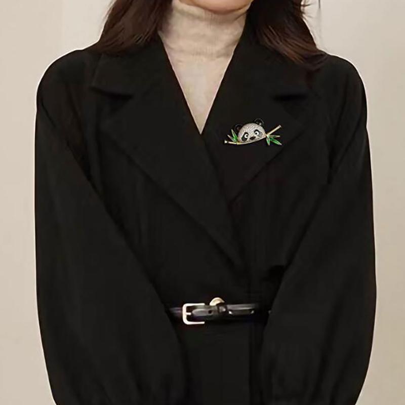 Corsaj de broșă cu animale din bambus, panda delicată, pentru femei, broșă emailată, accesorii pentru îmbrăcăminte, cadouri