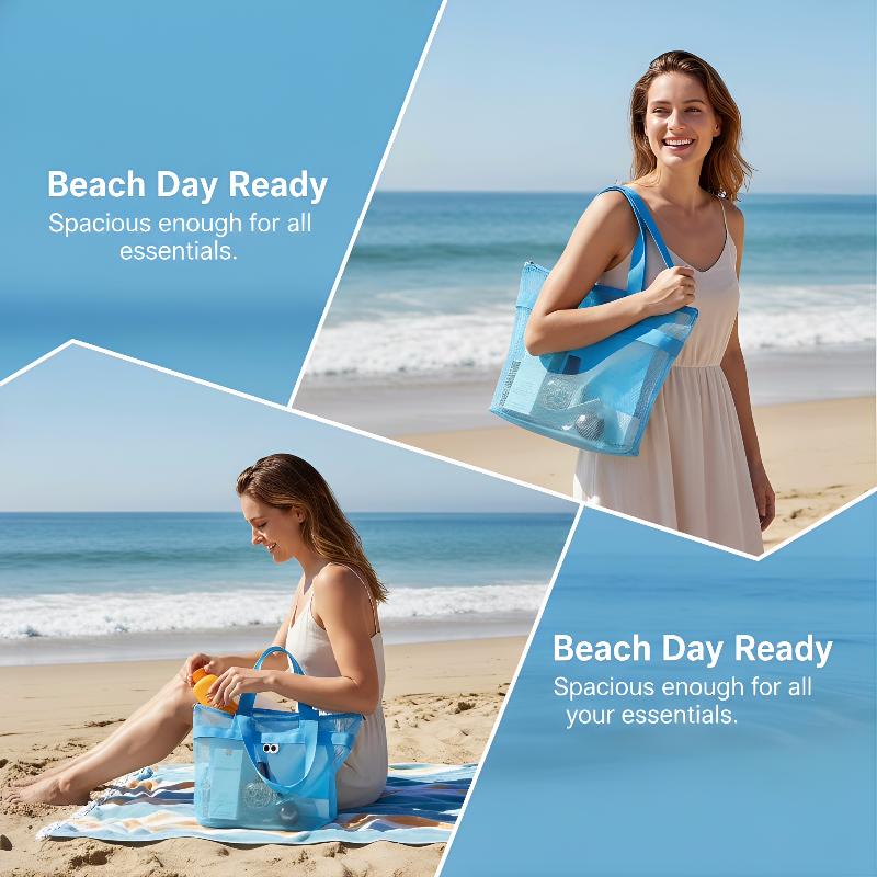 Large Portable Storage Bag For Seaside Vacation Mesh Handbag For Swimming And Fitness Portable Storage Bag For Toiletries
