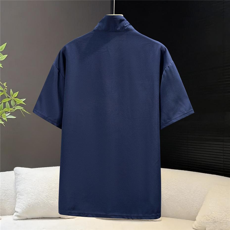 Oversized Men's Ice Silk T-Shirt Half Zipper Short Sleeve Cool T-shirt Male Plus Large Elegant Quick Dry