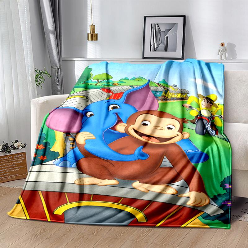 Curious George Flannel Blanket Soft Warm All-Season Throw, Design for Camping, Car Travel, Hiking Sofa, Bed, Office Perfect Gift for Parties