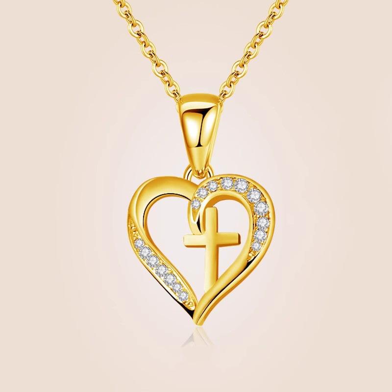 Love Heart-shaped Cross Necklace for Women, Trendy Peach Heart Pendant