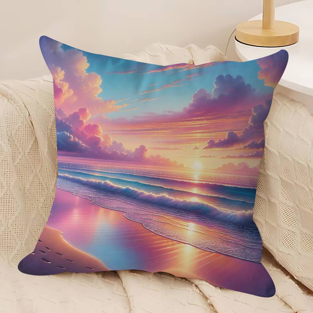 Art Beach Maple Design Cushion Cover Happy Autumn Harvest Decor Holiday Decorati Pillow Cover