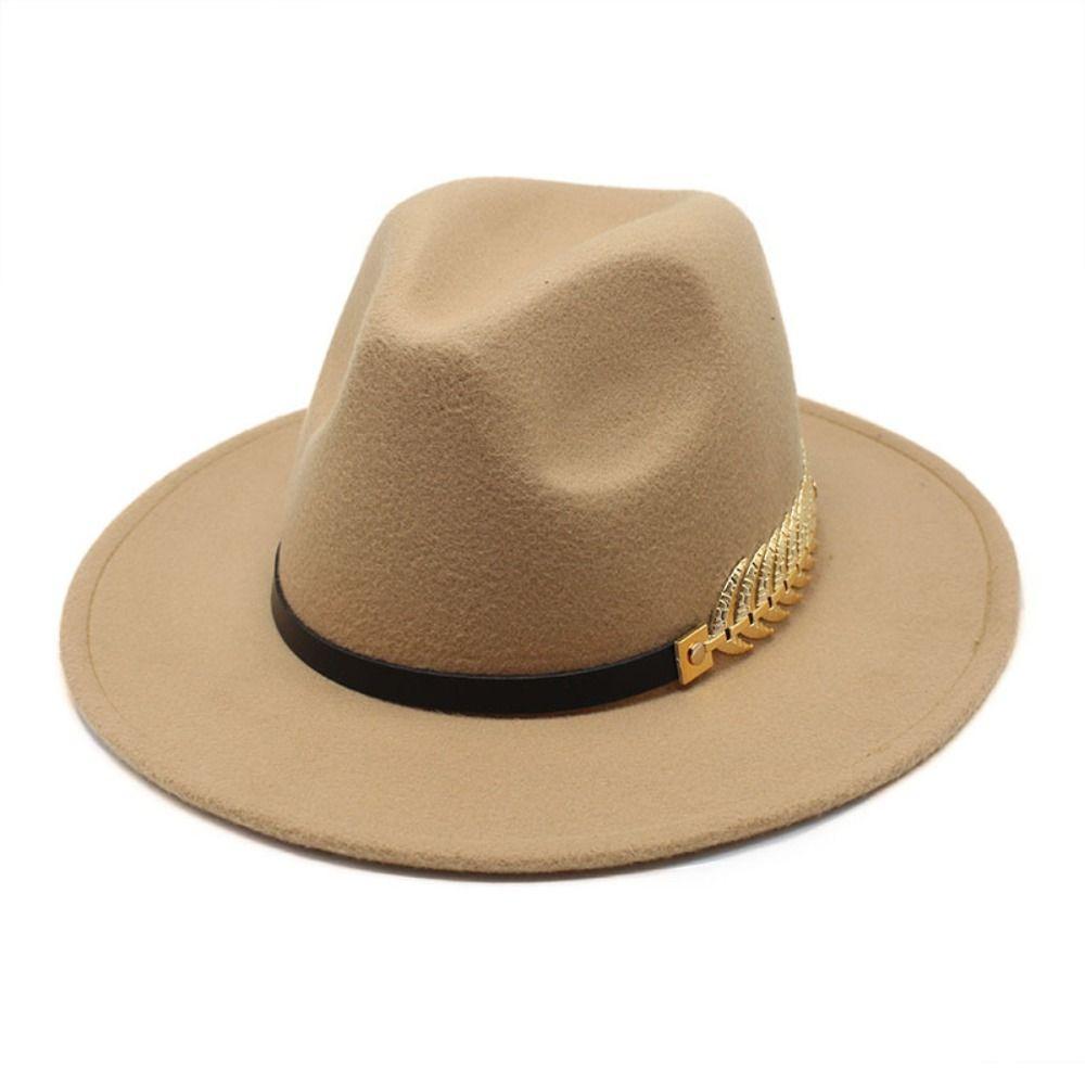 Leaf Decoration Woolen Hats Formal Occasion British Vintage Hats Fashion Fedora Hat  Men Women