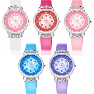 Children's Watch Leather Strap Fresh Lovely Style Rhinestone Student Display Analog