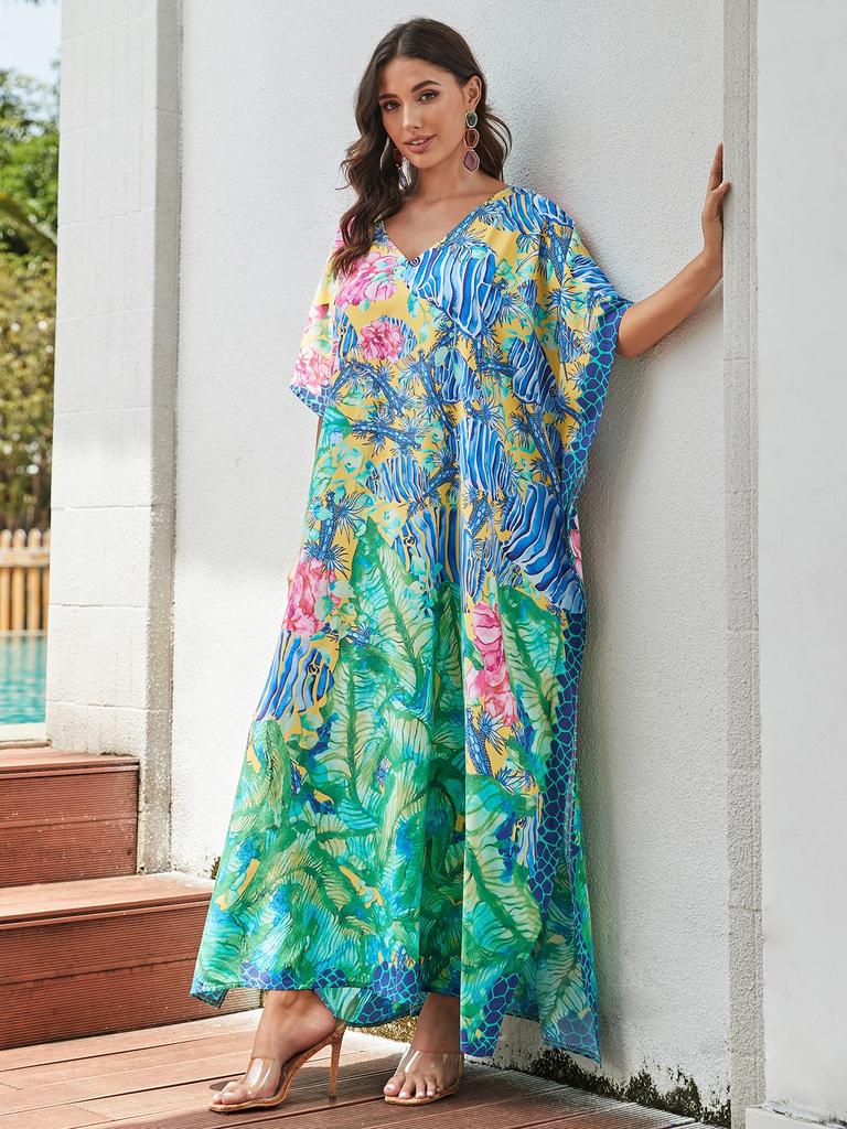 European-American Cotton Tie-Dye Beach Dress: Loose Robe & Bikini Cover-Up