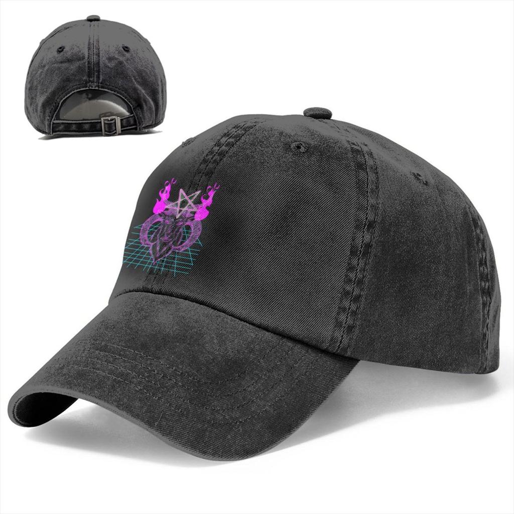 Reine Farbe Papa Hüte Der Teufel Neon Retrowave Damen Hut Sonnenblende Baseball Caps Baphomet Satan Lucifer Schirmmütze