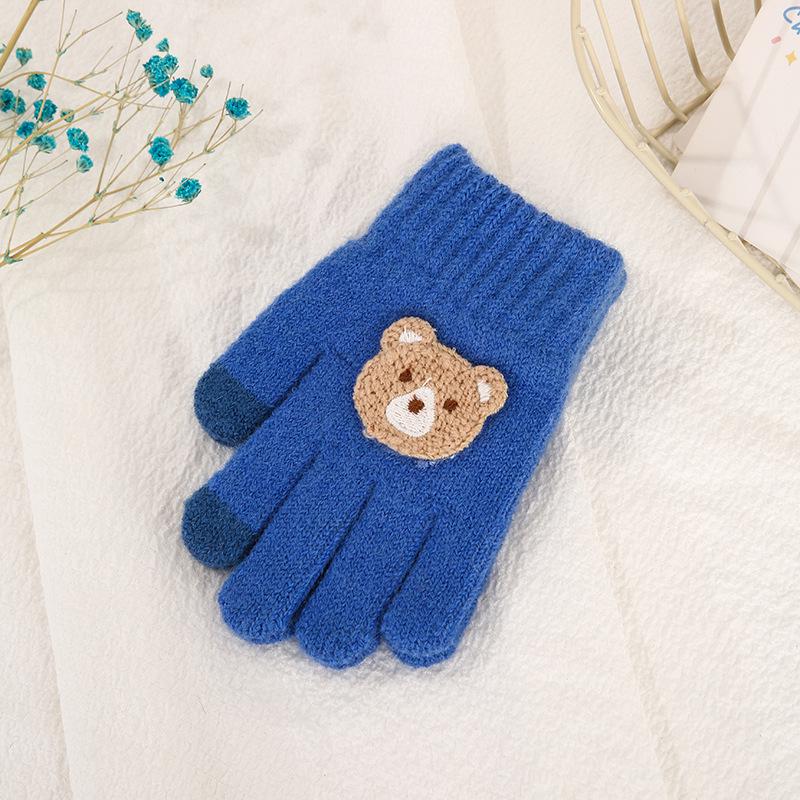 Luvas de Inverno Infantis Fofas de Urso Estilo Coreano - Quentes, À Prova de Frio, Design de Cinco Dedos para Meninos e Meninas