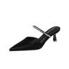 2025 New Summer Women's Rhinestones Shallow Mouth Pointed Head High Heel Single Black Sexy Bag Head Rear Empty Half Drag One-word Belt