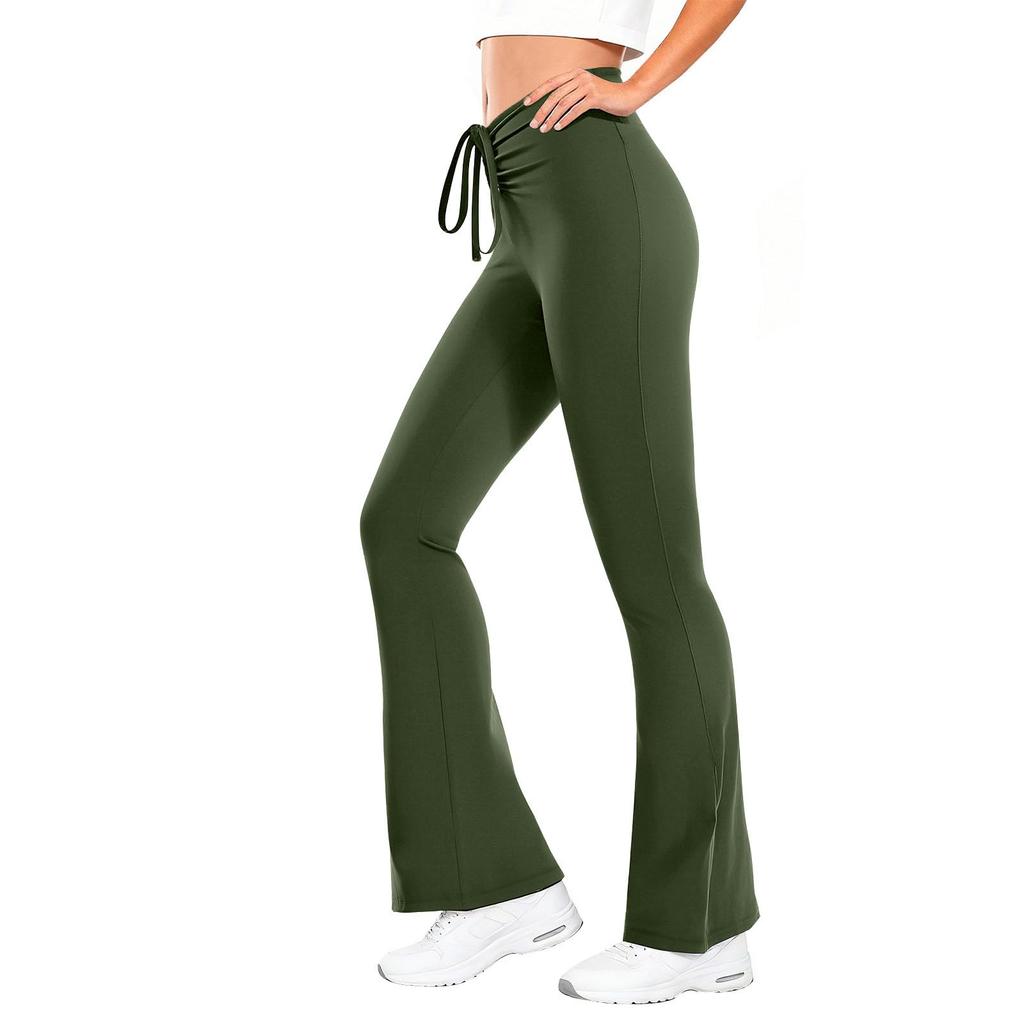 Damen Elastische Hose mit Hohem Bund Lässige Passform Weites Bein Lange Hose Hose mit Taschen