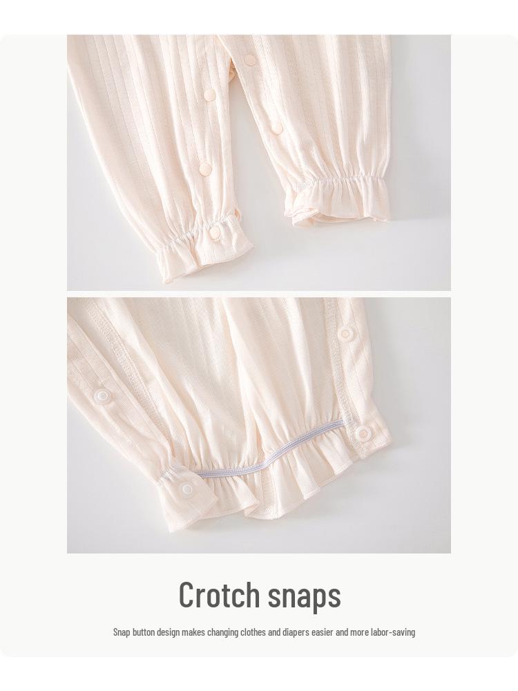 Lace Collar Romper for Newborn Girls - Summer Long Sleeve Pajamas for Air Conditioned Rooms