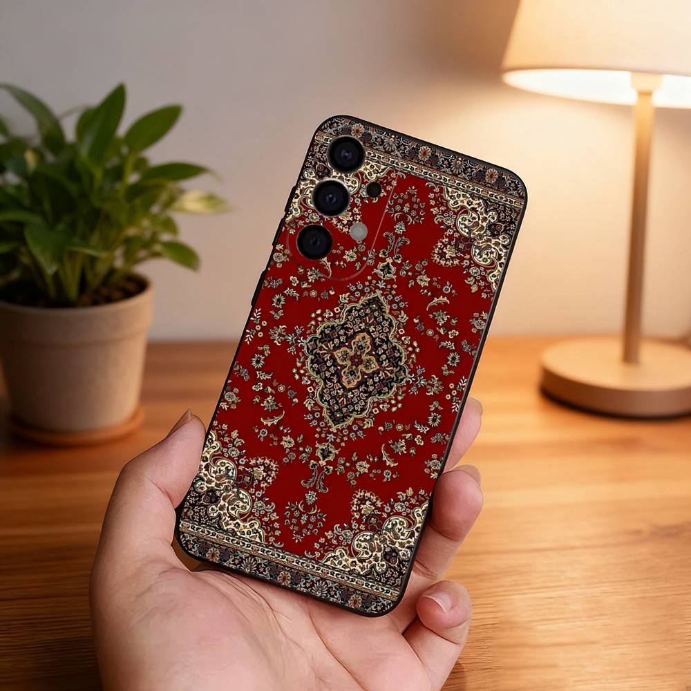 

Persian Carpet Floral Pattern Shockproof Phone Case For Samsung S26,S25,S24,S21,S22,S23,S30,Ultra,S20,Plus Black Cover Samsung S20lite5G
