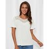 Round Neck Loose Summer Lace Women Blouse Solid Color Short Sleeve Lace Sweet Shirt Ladies Solid Color Elegant Fashion Office Top Basic Sweet Clothing