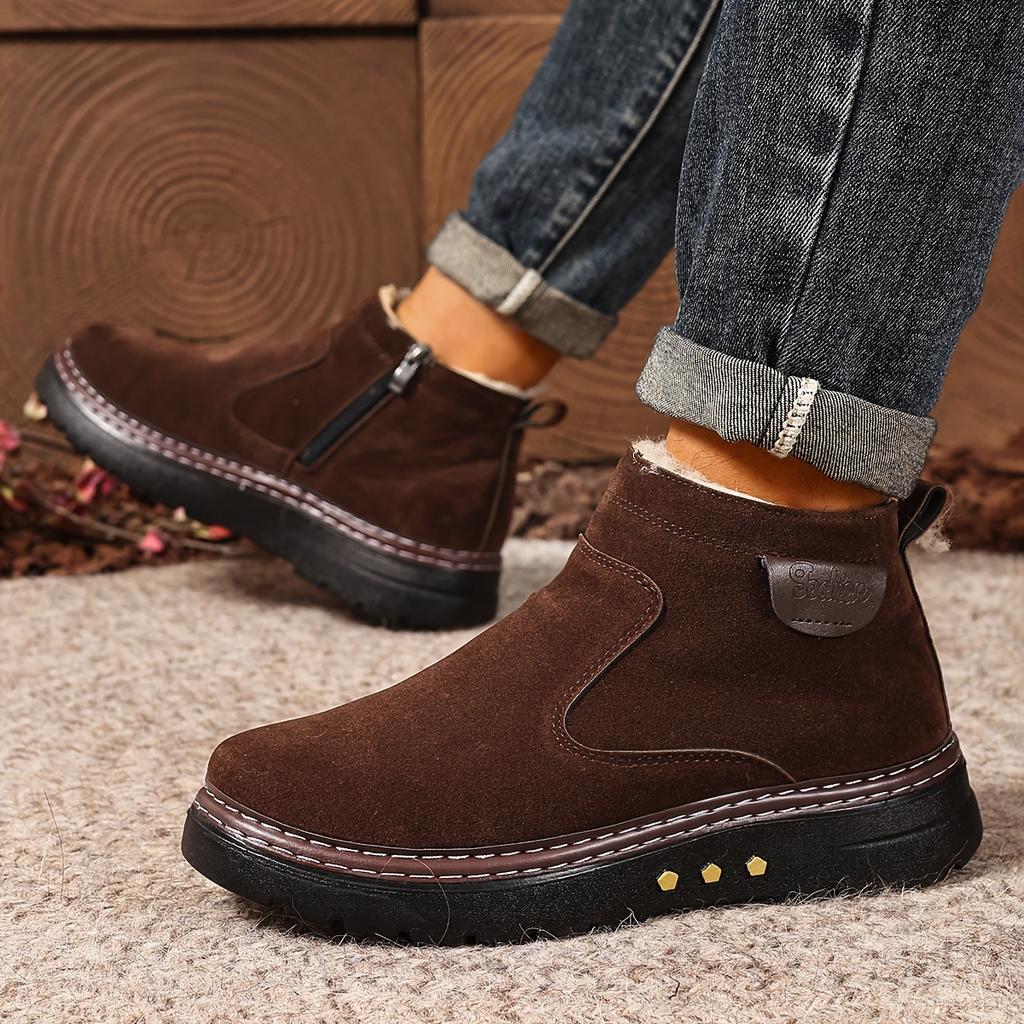 Men's Winter Ankle Boots Slip-On Snow Boots with Fleece Lining & Thick PU Sole Winter  Comfortable Shoes