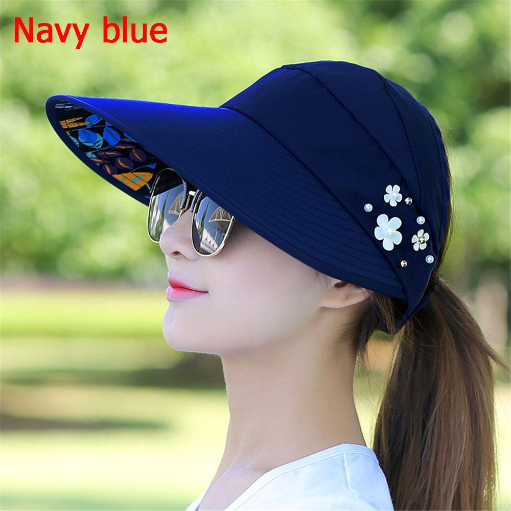 Fashion Womens Ladies Summer Beach Vacation Wide Brim Foldable Sun Hat Anti-UV Beach Visor Caps Casual Hats