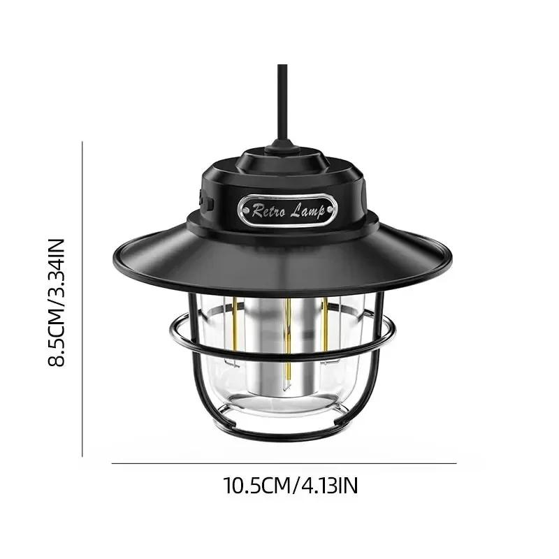 LED Camping Lamp Waterproof Retro Hanging Lamp USB Rechargeable Outdoor Light Lantern Portable Stepless Dimming Camping Light