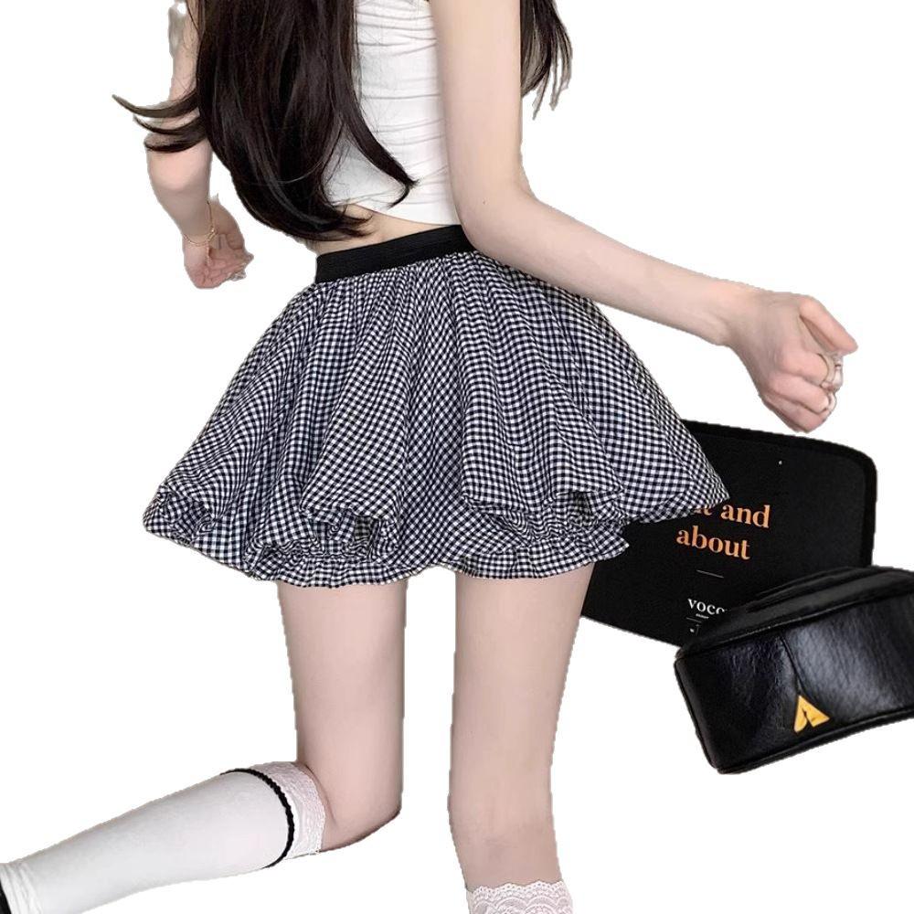 White High-Waist Anti-Exposure A-Line Mini Skirt - Women's Sweet Age-Reducing Flower Bud Design