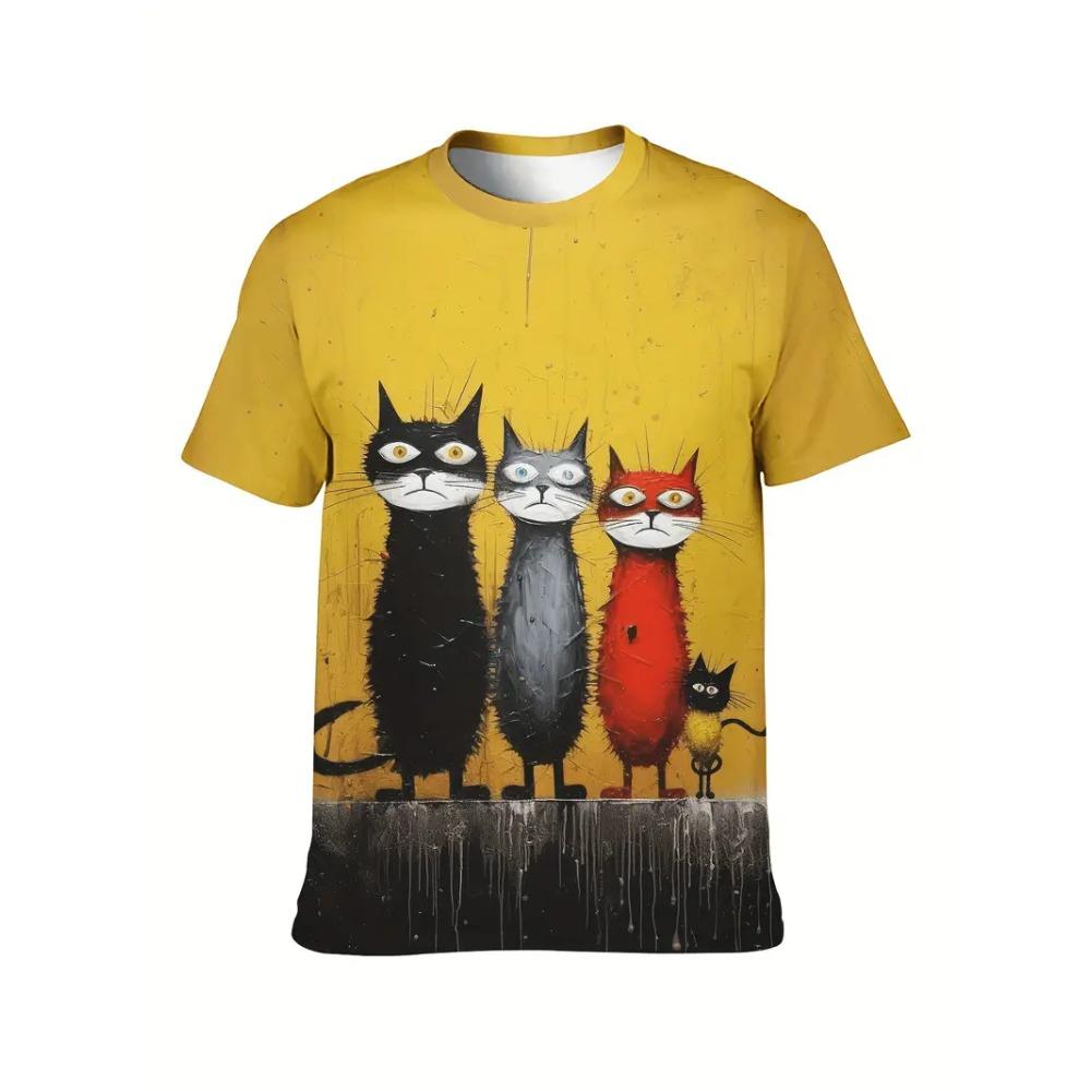 

Смешная мужская футболка Aniaml с принтом кота, летняя повседневная футболка с коротким рукавом, уличная мода, свитер с круглым вырезом, мужская свободная одежда 5XL