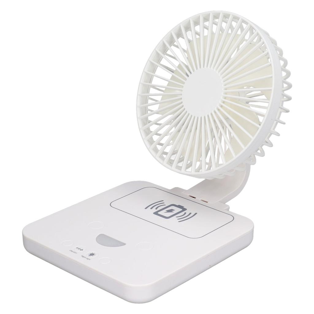 Desk Fan with Wireless Phone Charger USB Rechargeable Foldable Portable Desktop Fan Oscillating Fan with Night Light