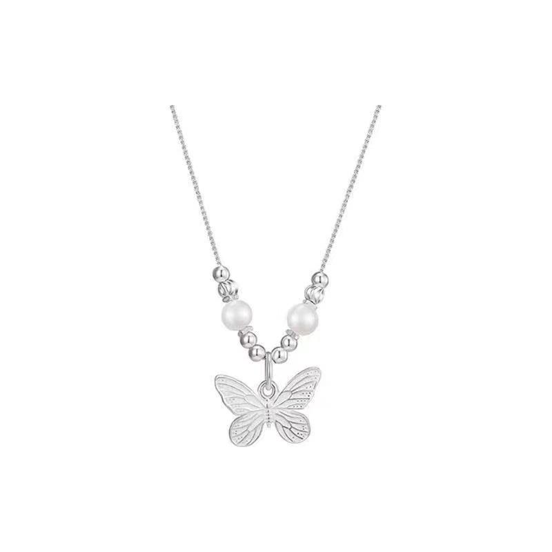 Butterfly Pearl Necklace Female Niche Design High-end Exquisite Collarbone Chain Gift Jewelry for Girlfriend