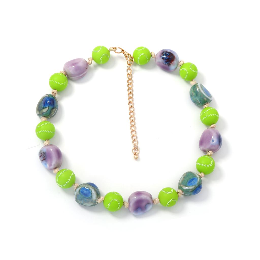 European and American personality niche ins style fashion versatile simple irregular geometric ceramic beaded women's necklace