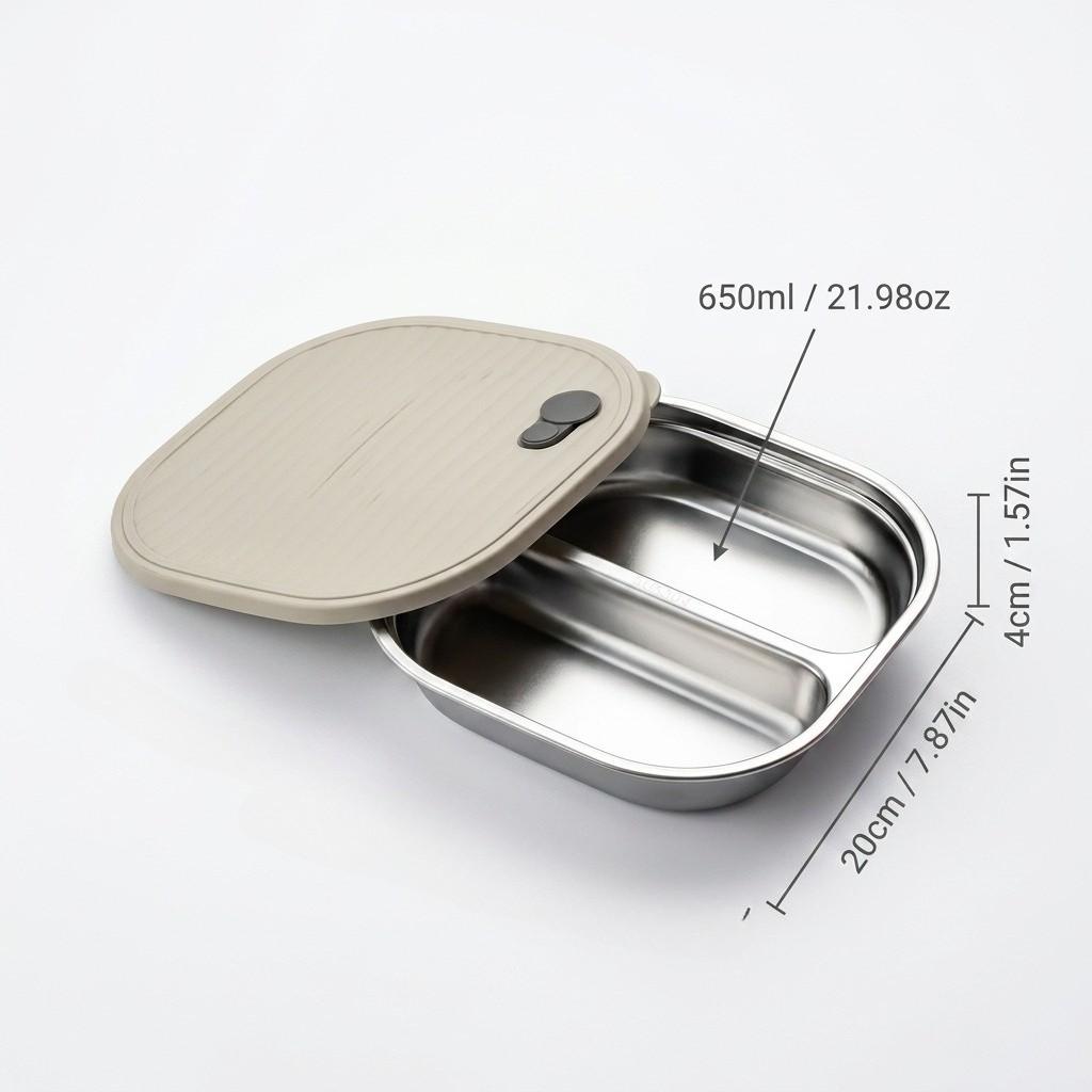 Microwave Safe 304 Stainless Steel Divided Plate Portion Control Diet Food Dish With Lid Kitchen Dinnerware Tableware Utensils