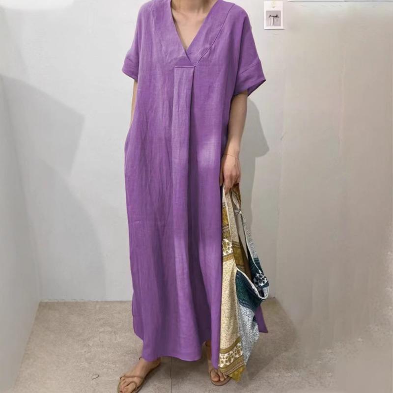 Damen Casual Kurzarm V-Ausschnitt Rabattkleid