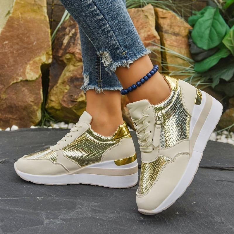 

Мода 2025 Новые Женские Вулканизированные Туфли Большого Размера Модная Отделка Уличные Противоскользящие Повседневные Горячая Распродажа Удобные Универсальные Кроссовки 43 золотой