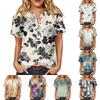 Camicia Casual da Donna con Stampa, Collo Henley, Manica Corta, Cotone e Lino, Tasca Frontale e Bottone, Vestibilità Rilassata