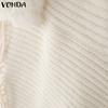 VONDA Women Long Sleeve Fluffy Tassel Splicing Open Front Casual Knitted Sweaters Cardigans