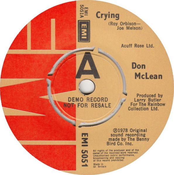 

7inch Record DON MCLEAN - Crying EMI5051PROMO EMI 1980 UK Pop Used