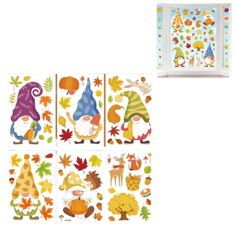 6PCS Fall Window Cling Plastic For Living Room Bedroom Seasonal Decoration