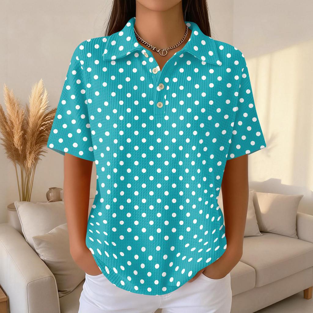 Women's Fashion Casual Lapel Short Sleeve Color Shirt Women's Up Tops
