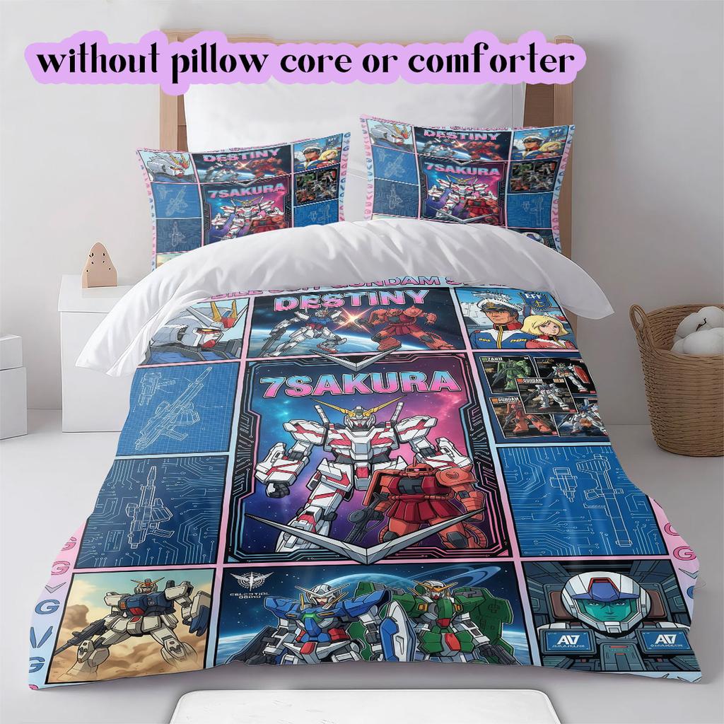 Gundam Anime Theme Duvet Cover Set,3pcs Printed Cartoon Bedding,Creative Bedroom Decor Comforter Cover for Teens_LIAN
