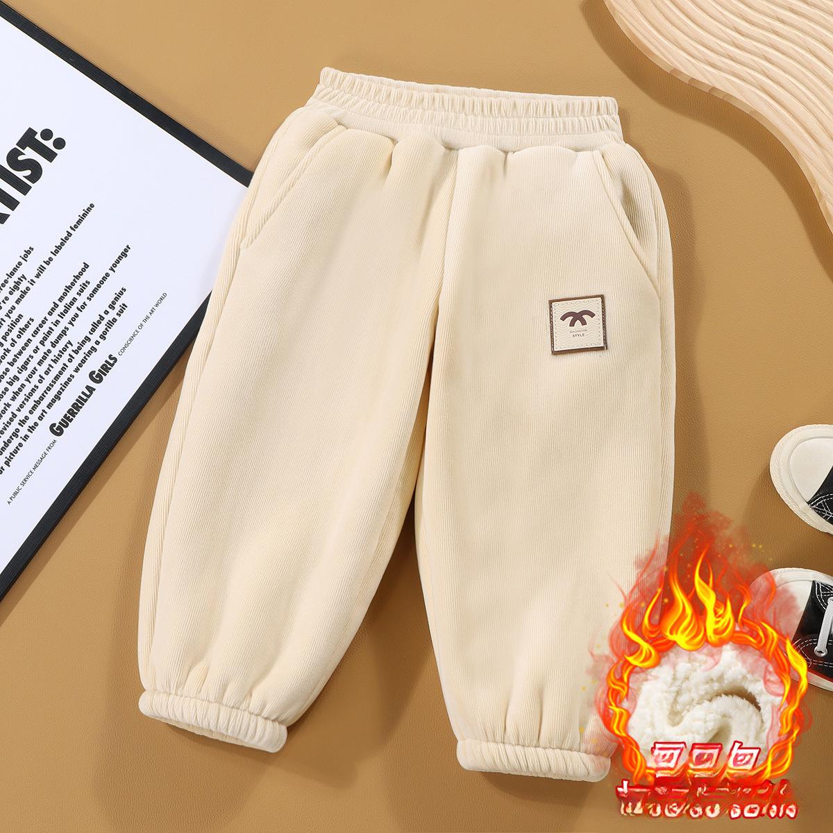 

Детские брюки из бархата для мальчиков и девочек, осенне-зимние, универсальные повседневные брюки из бархата, спортивные штаны 90 бежевый