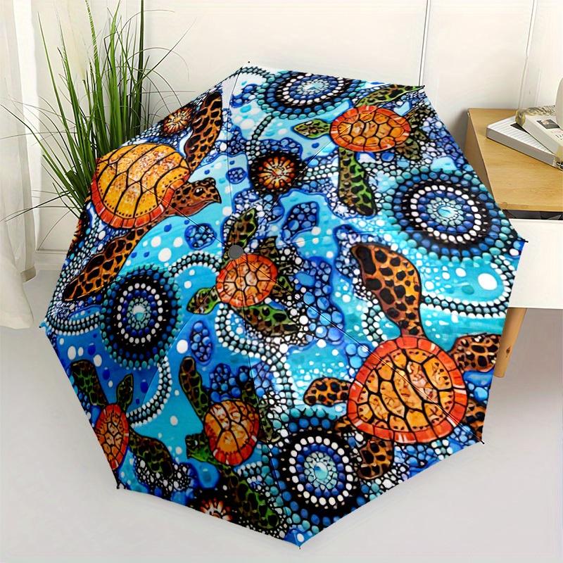 Automatic Folding Umbrella Turtle Patterned Design With 8 Rib Structure Lightweight And Compact For Outdoor Leisure Activities T3
