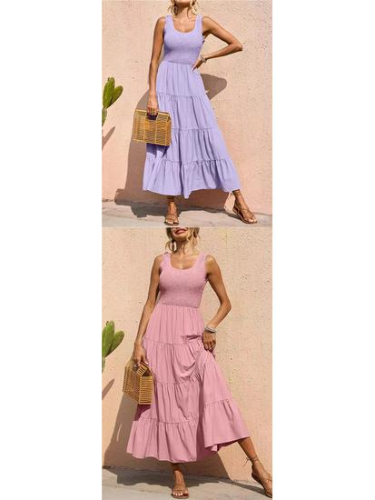 Spring European & American Women's Camisole Dress: Pleated Patchwork A-line with Wide Hem