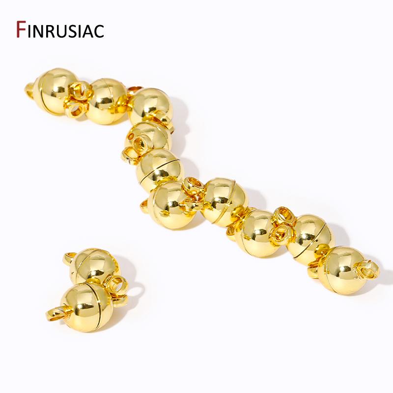 Wholesale 18K Gold Plated Brass Round Ball Strong Magnetic Clasps End Clasp Connectors For DIY Jewelry Making Supplies