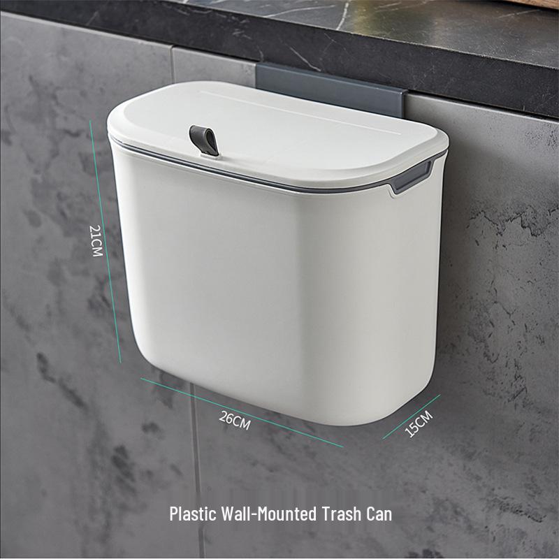 

Wall-Mounted Sliding Lid Trash Can for Cabinet or Bathroom, Large Plastic